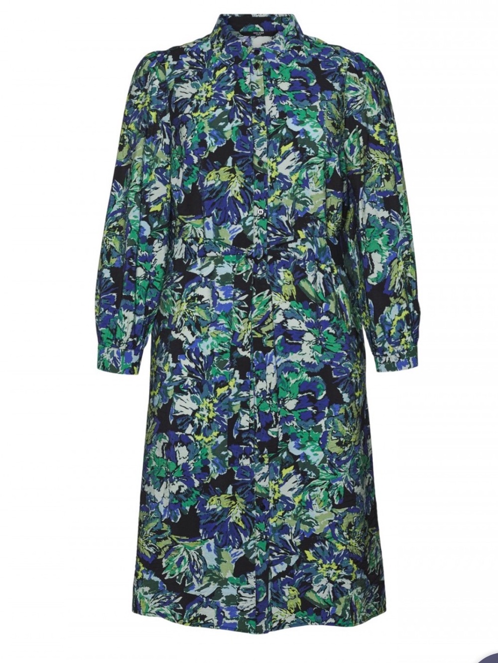 Floral Button-Front Shirt Dress in Blue & Green